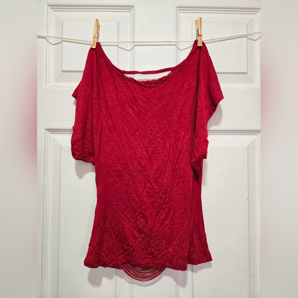 Max Rave Fringe Design Back Short Sleeve Top / S